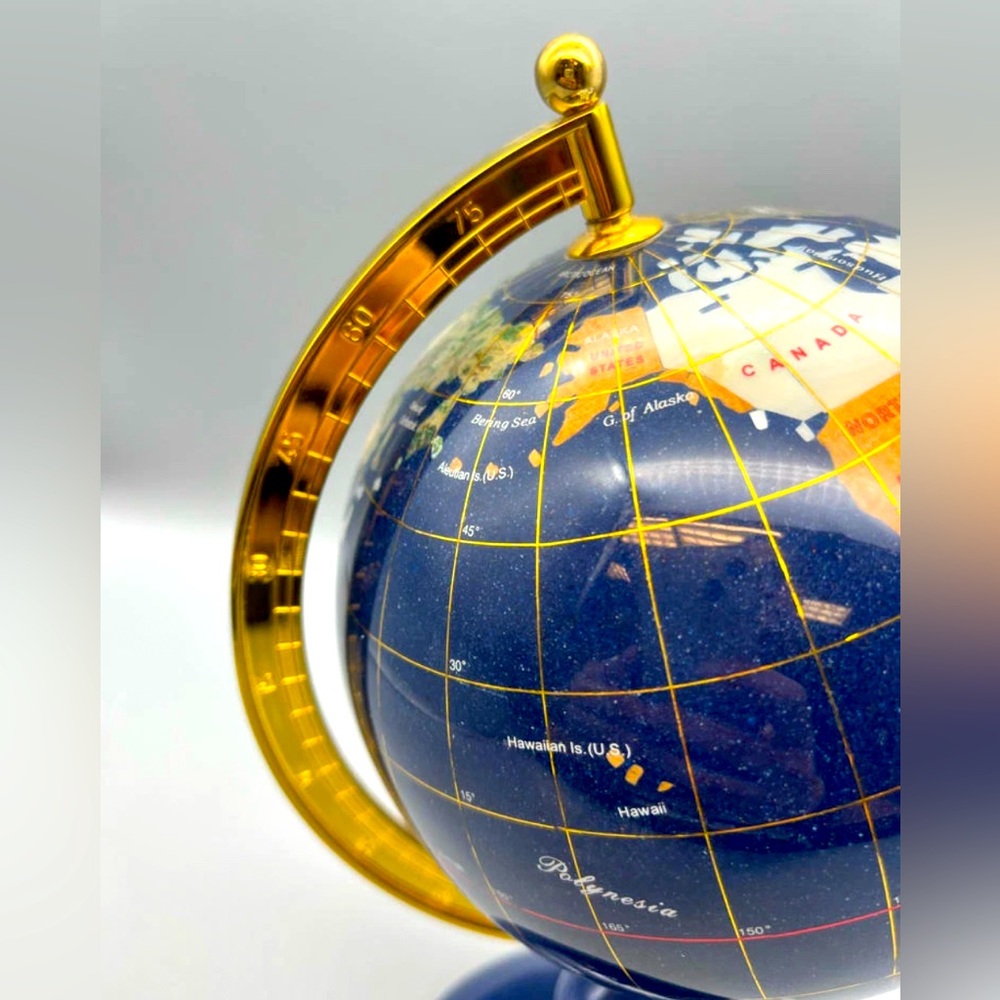 Vintage Lapis Lazuli & Inlaid Semiprecious Stones Desktop Globe - Picture 5 of 7